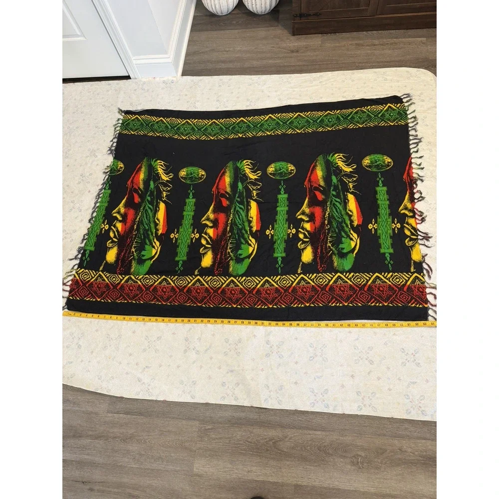 Bob Marley Tapestry Shawl Beach Cover-up Sarong Multicolor With Fringe